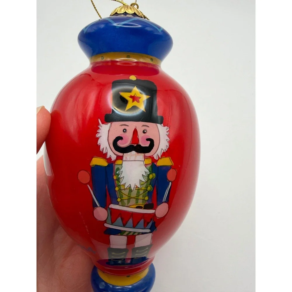 2014 Pier 1 Li Bien Inside Art Glass Nutcracker Christmas Ornament Hand Painted